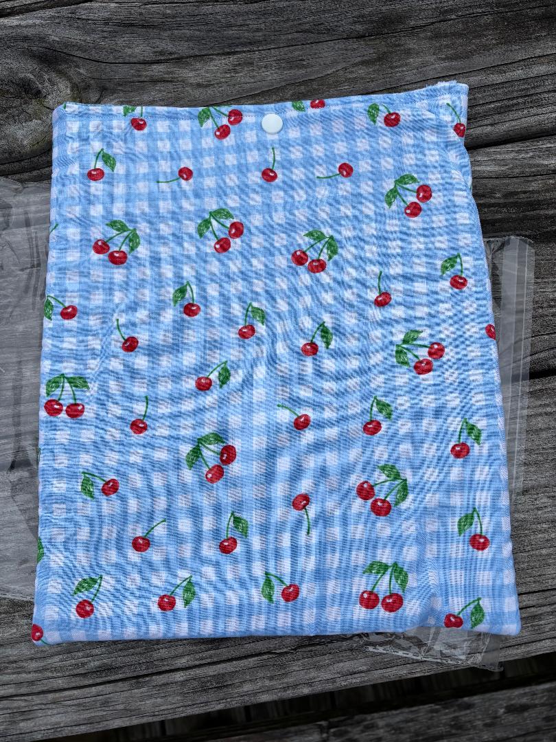 Blue Checked Cherry Book Sleeve/Tablet Sleeve